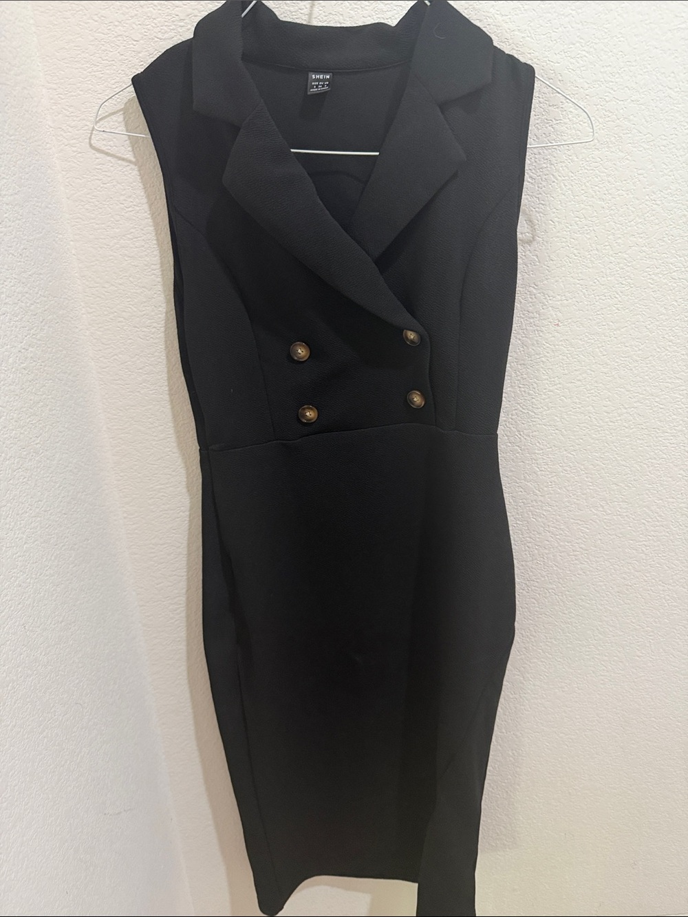 SHEIN Black Sleeveless Double-Breasted Notch Lapel Sheath Dress